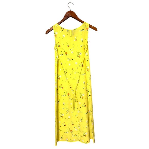 Sunny Yellow Floral Sleeveless Midi Dress With Tie Back Womens Size 14 Easter - Picture 2 of 5